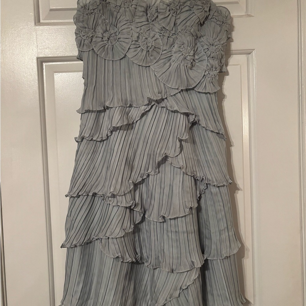BCBGMaxAzria Strapless Blue Ruffle Dress